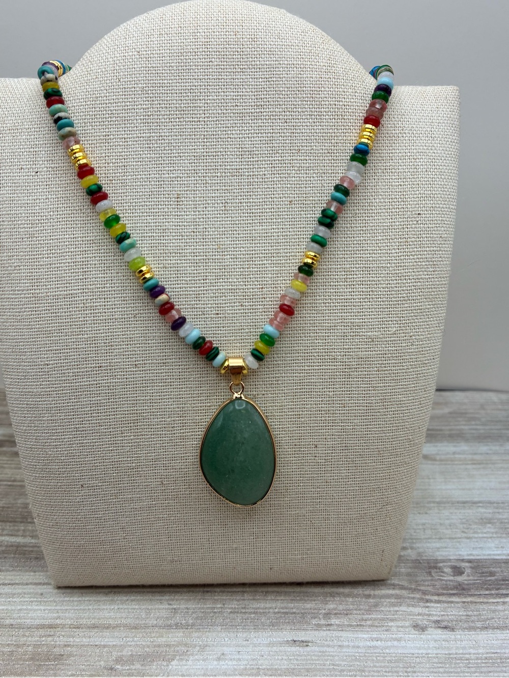 Beaded Multicolor Necklace with Green Aventurine Pendant